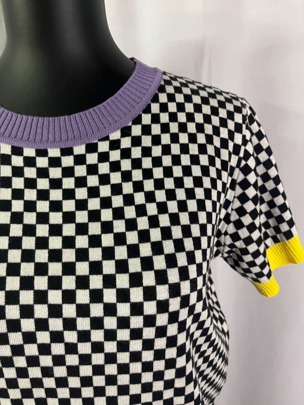 Sparkle City Short Sleeve Mardi Gras Checkered Sweater - Picture 6 of 16